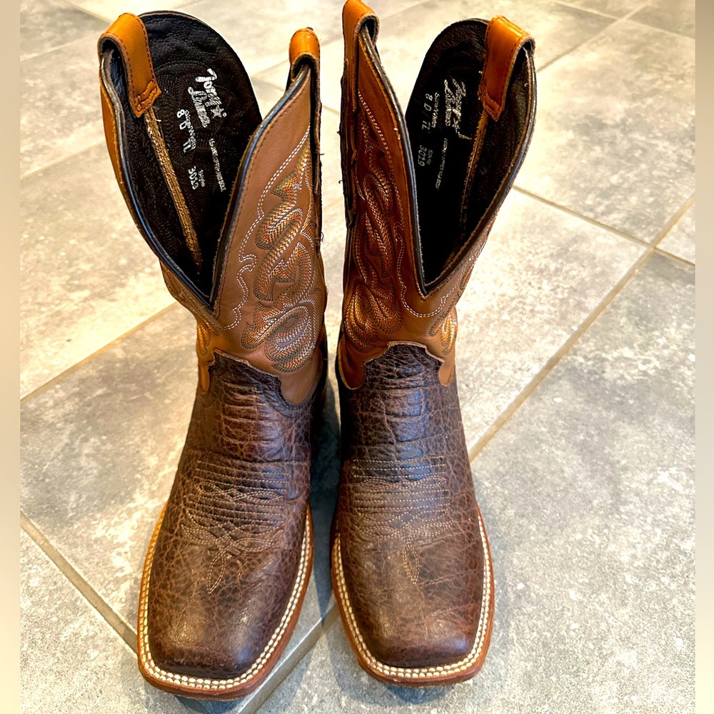 Tony Lama Men's Rowel Cognac Cowhide Leather Boots Pre-Owned Size 8 D TL3019